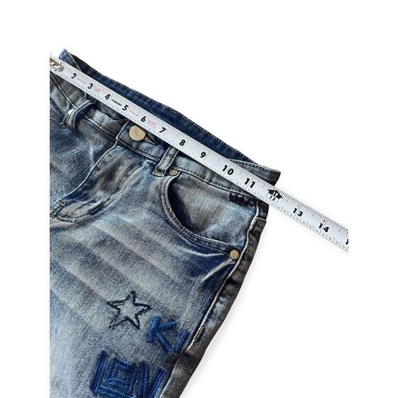 Drama Jeans Graffiti Distressed Junior Size 10 Skinny Bootcut Graphics Brand New - Picture 3 of 6